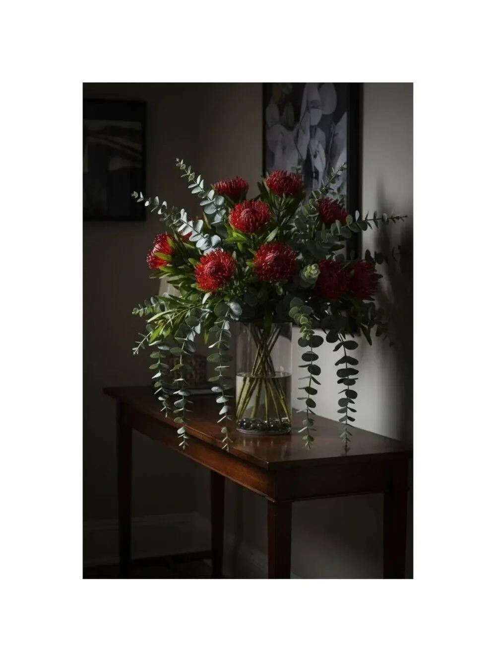 Artificial Red Pincushion Protea Stem | Faux Leucospermum Flower | Tropical Flor